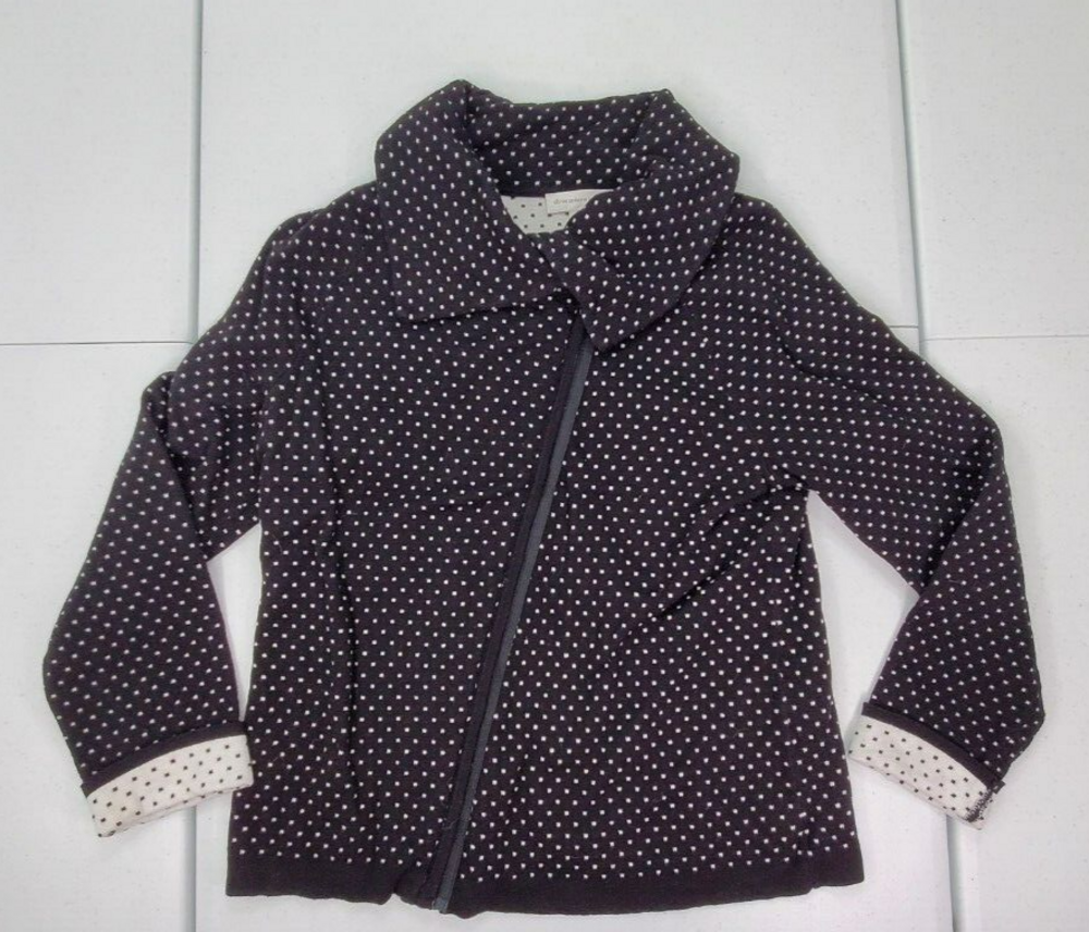 Christopher & Banks Women M Asymmetrical Zipper Polka Dot Cotton Sweater/Jacket